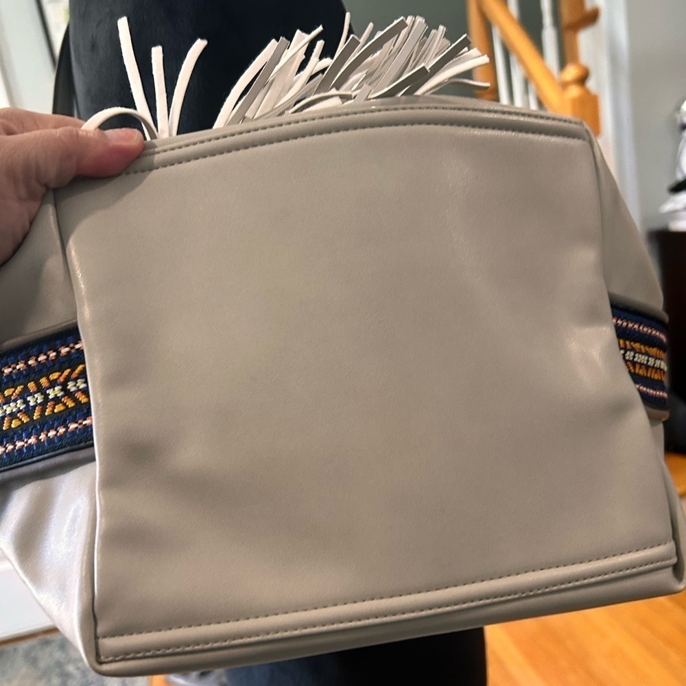 Urban Originals gray Bucket Bag drawstring opening/woven multicolor sides - Picture 7 of 12